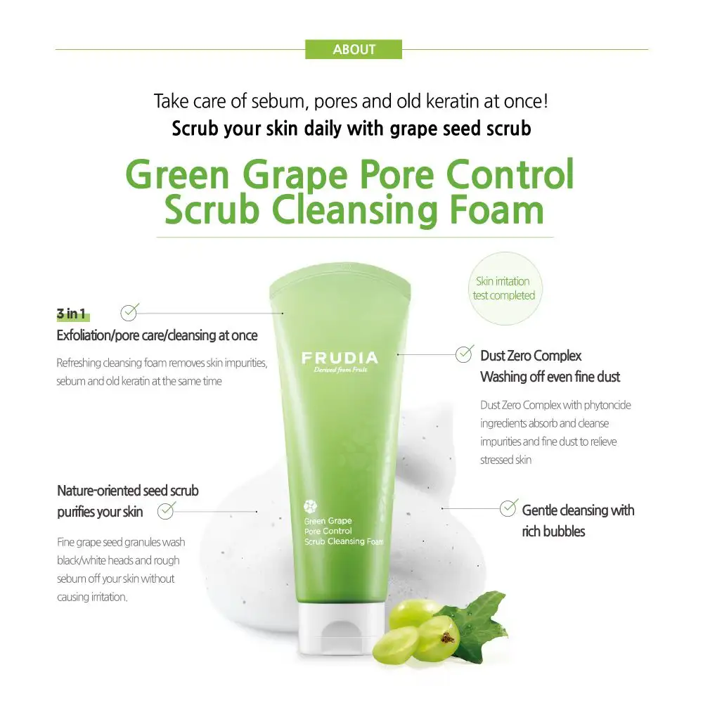 Frudia Green Grape Pore Control Scrub Cleansing Foam